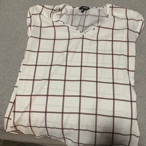 Express Women's White and Red Checkered Top